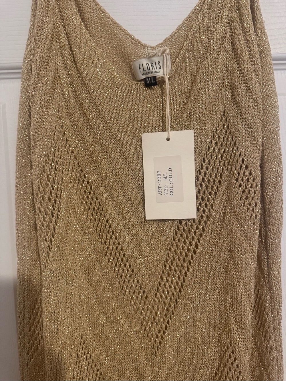 NWT Floris Made in Italy Gold Metallic Chevron Knit Midi Dress M/L - Picture 4 of 8